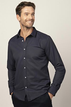 Tudors Modern Fit Uzun Kol Armürlü Kravatlık Erkek Gömlek