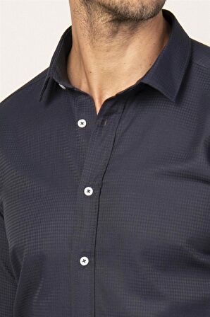 Tudors Modern Fit Uzun Kol Armürlü Kravatlık Erkek Gömlek