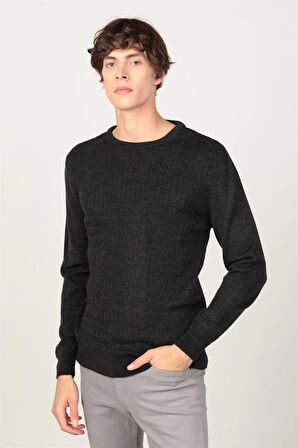 Tudors Slim Fit Dar Kesim Bisiklet Yaka Kendinden Desenli Erkek Kazak