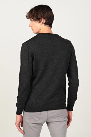 Tudors Slim Fit Dar Kesim Bisiklet Yaka Kendinden Desenli Erkek Kazak