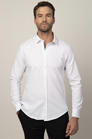 Tudors Slim Fit Uzun Kol Armürlü Düğme Patı Manşet İçi Biyeli Erkek Gömlek