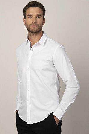 Tudors Slim Fit Uzun Kol Armürlü Düğme Patı Manşet İçi Biyeli Erkek Gömlek