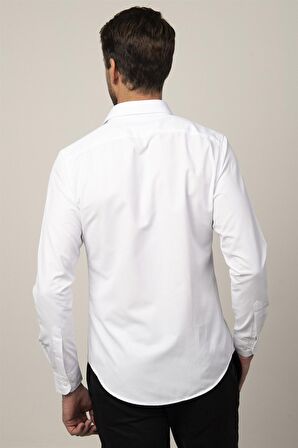 Tudors Slim Fit Uzun Kol Armürlü Düğme Patı Manşet İçi Biyeli Erkek Gömlek