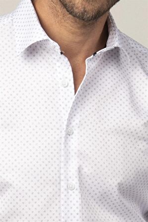 Tudors Modern Fit Uzun Kol Baskılı Yaka İçi Biyeli Erkek Gömlek