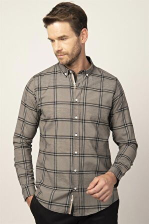 Tudors Slim Fit Uzun Kol Ekoseli Biyeli Yaka Düğmeli Erkek Gömlek