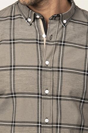 Tudors Slim Fit Uzun Kol Ekoseli Biyeli Yaka Düğmeli Erkek Gömlek