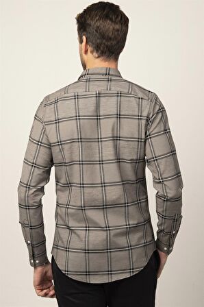 Tudors Slim Fit Uzun Kol Ekoseli Biyeli Yaka Düğmeli Erkek Gömlek