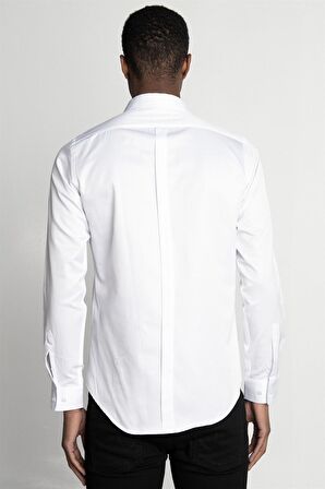 Tudors Slim Fit Uzun Kol Gizli Pat Sırtı Körüklü Düz Erkek Gömlek