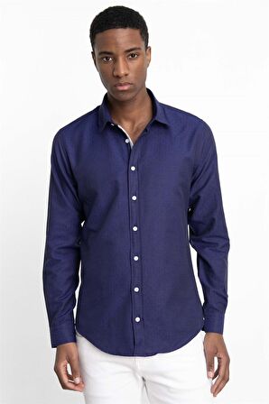 Tudors Slim Fit Uzun Kol Oxford Doku Armürlü Biyeli Erkek Gömlek