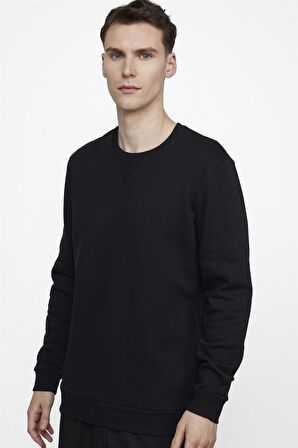 Tudors Pamuk Bisiklet Yaka Basıc Unisex Siyah Sweatshirt