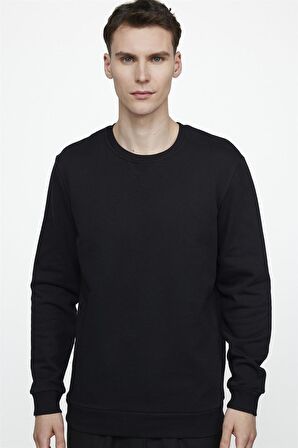 Tudors Pamuk Bisiklet Yaka Basıc Unisex Siyah Sweatshirt