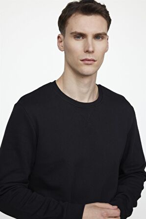 Tudors Pamuk Bisiklet Yaka Basıc Unisex Siyah Sweatshirt