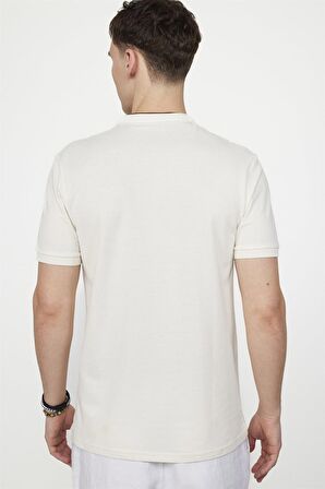 Tudors Erkek Slim Fit Hakim Yaka Pike Pamuk Ekru Tişört