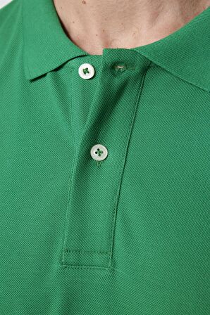 Erkek Polo Yaka Slim Fit Düz Pamuk Pike Yeşil Tişört