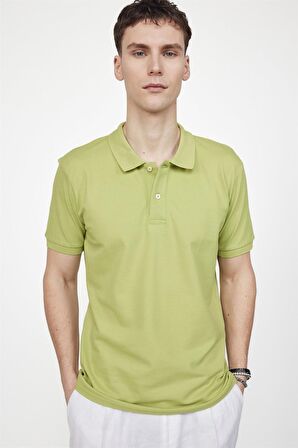 Tudors Erkek Polo Yaka Slim Fit Düz Pamuk Pike Yeşil Tişört
