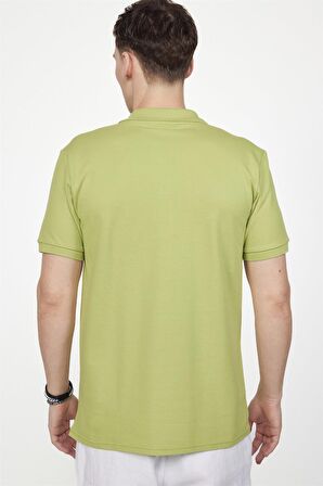 Tudors Erkek Polo Yaka Slim Fit Düz Pamuk Pike Yeşil Tişört