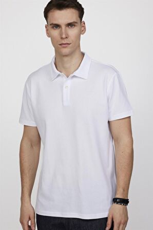 Tudors Slim Fit Desenli Polo Yaka Erkek Beyaz Tişört