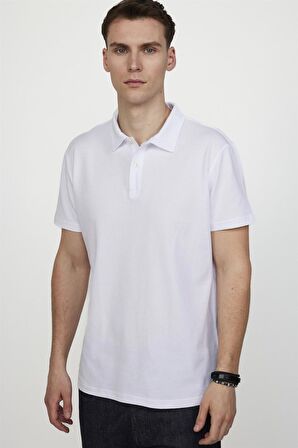 Tudors Slim Fit Desenli Polo Yaka Erkek Beyaz Tişört
