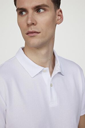 Tudors Slim Fit Desenli Polo Yaka Erkek Beyaz Tişört
