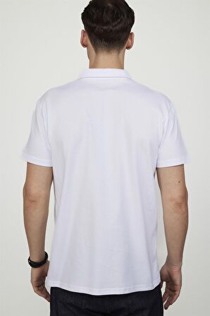 Tudors Slim Fit Desenli Polo Yaka Erkek Beyaz Tişört
