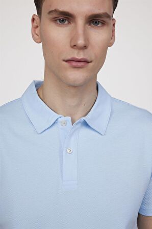 Tudors Slim Fit Desenli Polo Yaka Erkek Mavi Tişört