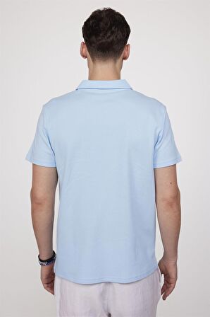 Tudors Slim Fit Desenli Polo Yaka Erkek Mavi Tişört