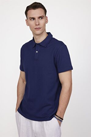 Tudors Slim Fit Desenli Polo Yaka Erkek Lacivert Tişört