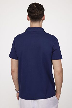 Tudors Slim Fit Desenli Polo Yaka Erkek Lacivert Tişört