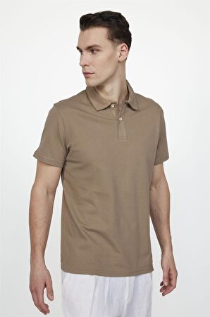 Tudors Slim Fit Desenli Polo Yaka Erkek Kahve Tişört