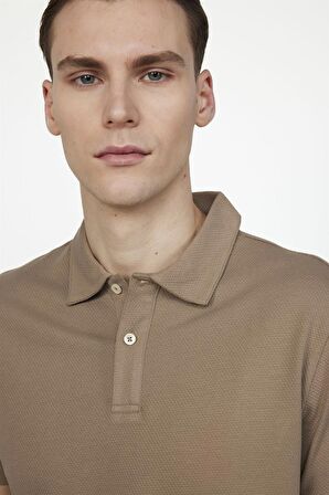 Tudors Slim Fit Desenli Polo Yaka Erkek Kahve Tişört