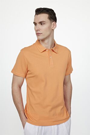 Tudors Slim Fit Desenli Polo Yaka Erkek Turuncu Tişört