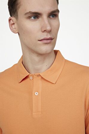 Tudors Slim Fit Desenli Polo Yaka Erkek Turuncu Tişört