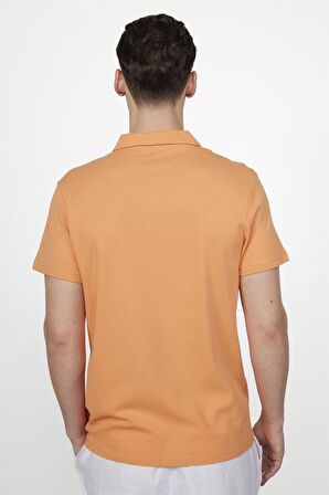 Tudors Slim Fit Desenli Polo Yaka Erkek Turuncu Tişört