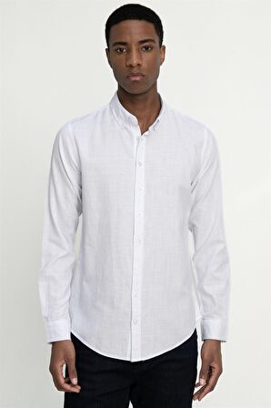 Tudors Slim Fit Uzun Kol Düğmeli Keten Erkek Gömlek