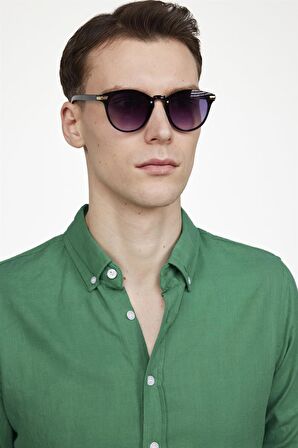 Tudors Slim Fit Uzun Kol Biyeli Yaka Düğmeli Keten Erkek Yeşil Gömlek