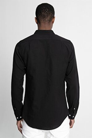 Slim Fit Uzun Kol Biyeli Yaka Düğmeli Keten Erkek Gömlek - TUDORS