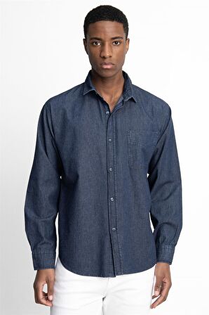 Relax Fıt Rahat Kalıp Denim Tek Cep Erkek Gömlek - TUDORS