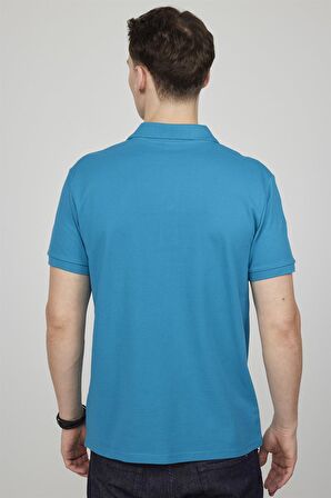Tudors Erkek Polo Yaka Slim Fit Düz Pamuk Pike Mavi Tişört