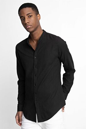 Tudors Slim Fit Dar Kalıp Uzun Kol Hakim Yaka Pamuklu Keten Efekt Gömlek
