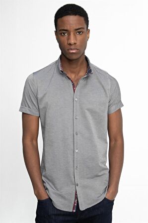 Tudors Slim Fit Kısa Kol Düğmeli Yaka Poplin Oxford Erkek Gömlek