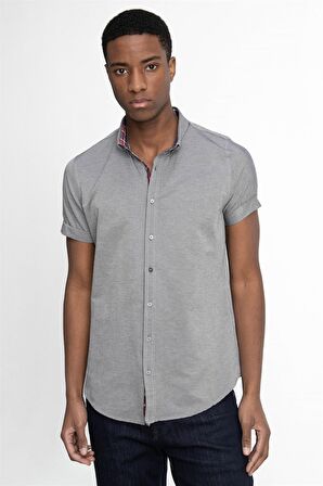 Tudors Slim Fit Kısa Kol Düğmeli Yaka Poplin Oxford Erkek Gömlek