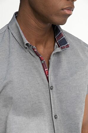Tudors Slim Fit Kısa Kol Düğmeli Yaka Poplin Oxford Erkek Gömlek