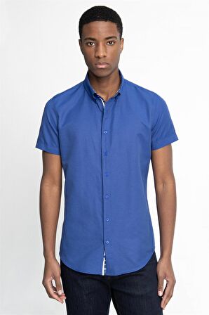 Tudors Slim Fit Kısa Kol Düğmeli Yaka Poplin Oxford Erkek Gömlek