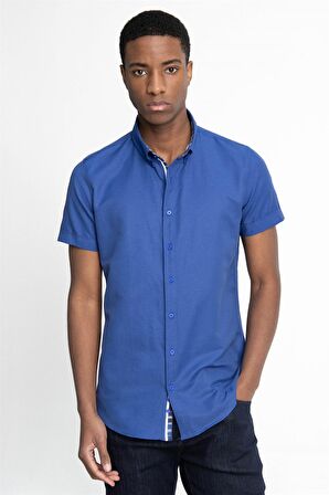 Tudors Slim Fit Kısa Kol Düğmeli Yaka Poplin Oxford Erkek Gömlek