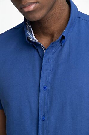 Tudors Slim Fit Kısa Kol Düğmeli Yaka Poplin Oxford Erkek Gömlek