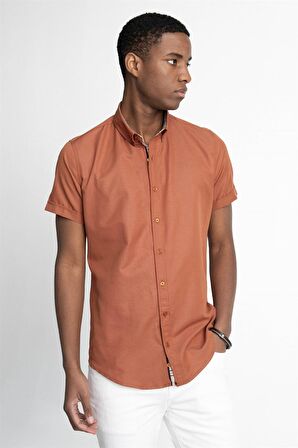 Tudors Slim Fit Kısa Kol Düğmeli Yaka Poplin Oxford Erkek Gömlek