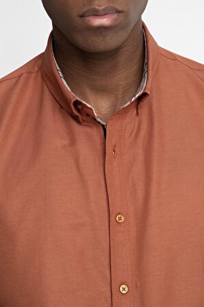 Tudors Slim Fit Kısa Kol Düğmeli Yaka Poplin Oxford Erkek Gömlek