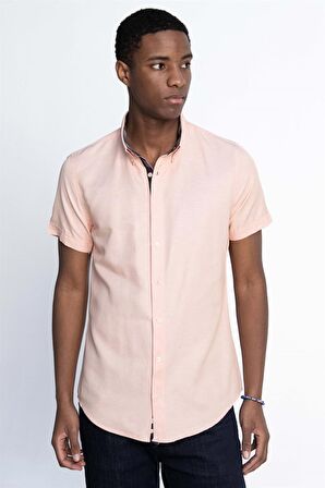 Tudors Slim Fit Kısa Kol Düğmeli Yaka Poplin Oxford Erkek Gömlek