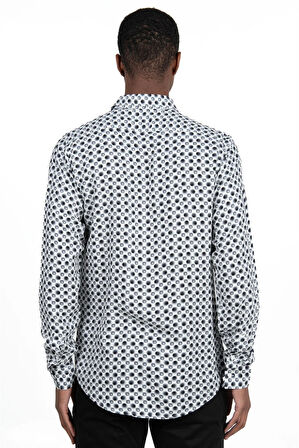 Slim Fit Uzun Kollu Dar Kesim Baskılı Desen Viskon Spor Erkek Gömlek
