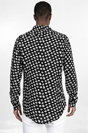 Slim Fit Uzun Kollu Dar Kesim Baskılı Desen Viskon Spor Erkek Gömlek